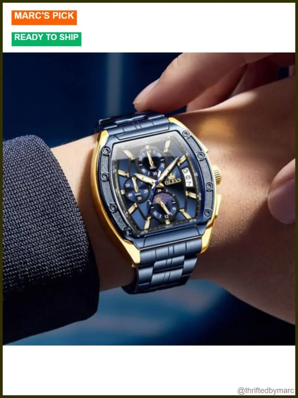 Men's Square Face Luxury Dress Chronograph Watch Stainless Steel Waterproof